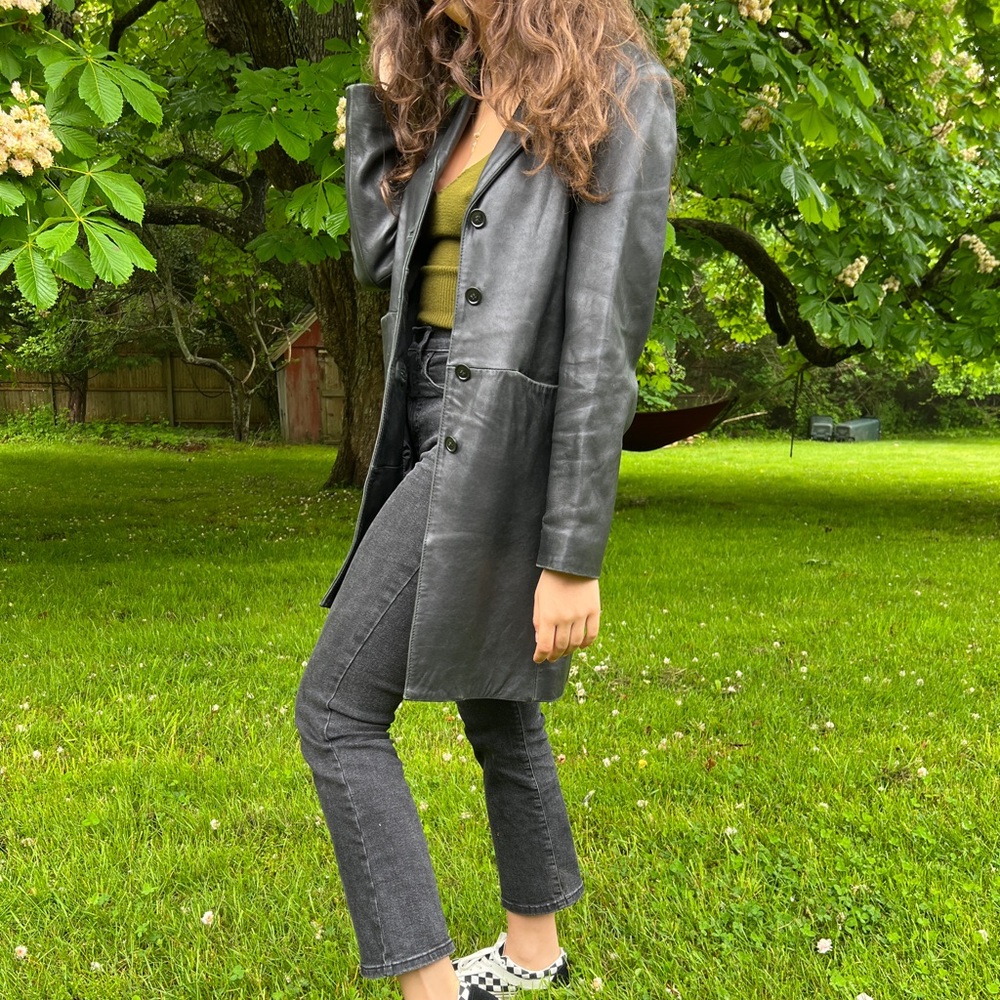 XS/S size 4 vintage leather longline blazer jacket
